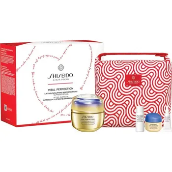 Shiseido Vital Perfection posilující krém na redukci vrásek 50 ml + zpevňující sérum pro mladistvý vzhled 7 ml + noční liftingový a zpevňující krém 15 ml + zpevňující oční krém proti vráskám 3 ml + kosmetická taštička 1 ks kosmetická sada