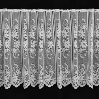 Žakarová vitrážová záclona 2326, květinový vzor, s bordurou, bílá, výška 45cm (v metráži)