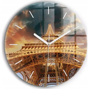 Hodiny Ozdobné nástěnné hodiny s krásnou grafikou Eiffelovy věže, bílé ručičky, průměr 60 cm