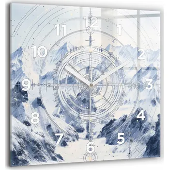 Hodiny Skleněné hodiny s potiskem Ozdobné nástěnné hodiny Modré kresby