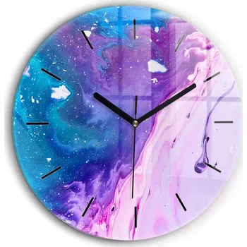 Hodiny Moderní skleněné foto hodiny na zeď Barevné pozadí černé ručičky pr. 60 cm