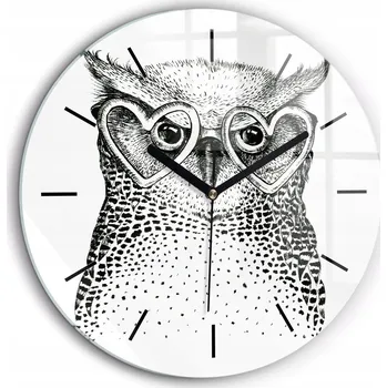 Hodiny Moderní skleněné nástěnné hodiny Kreslená sova v brýlích kulatý průměr 60 cm