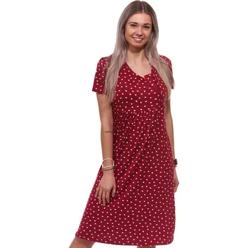 Dámská noční košile Jemná košilka tmavě červené až vínové barvě se vzorem bílých srdíček pro ženy 1D1500 vínová xl