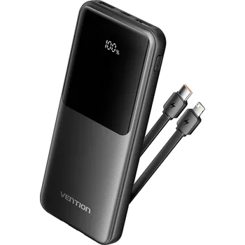 Powerbanka Powerbanka Vention 10000mAh Power Bank with Integrated USB-C and Lightning Cables 22.5W Black LED Display Type