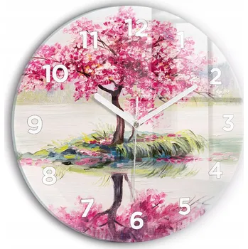 Hodiny Moderní skleněné nástěnné hodiny s potiskem Mozaika stromu kulatý průměr 30 cm