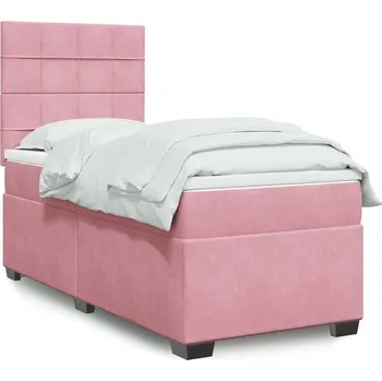 Postel vidaXL Box spring postel s matrací 90 x 190 cm samet [3293088] Barva: Růžová