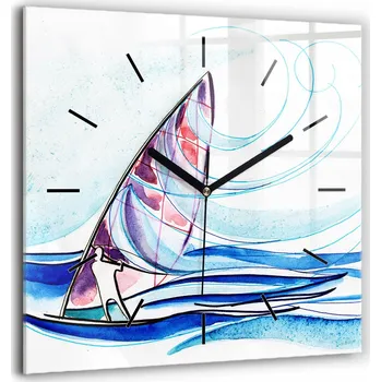 Hodiny Minimalistické skleněné nástěnné hodiny s grafikou Surfové prkno 60x60 cm