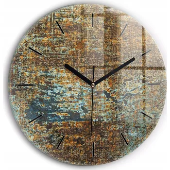Hodiny Čtvercové Skleněné Nástěnné Hodiny s Grafikou Textury Starého Kovu fi30 cm