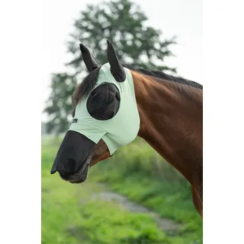 Koňská maska proti hmyzu HKM Maska proti mouchám -Elastic- s ochranou nozder, jadeitově zelená, M