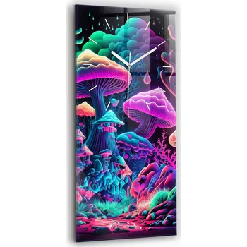 Hodiny Nástěnné vertikální skleněné hodiny se stylovým potiskem Neonové houby 30x60 cm