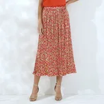 Plisovaná saténová midi sukně s potiskem oranžová/růžová 36