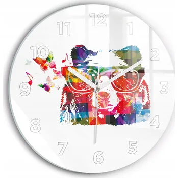 Hodiny Moderní skleněné nástěnné hodiny Hlava medvěda kulatý průměr 30 cm