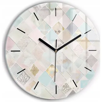 Hodiny Minimalistické skleněné nástěnné hodiny S Potiskem Barevné dlaždice průměr 30 cm