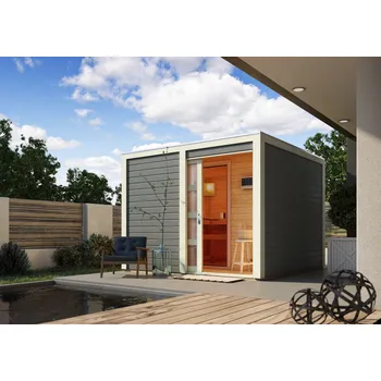 Sauna finská sauna KARIBU CUBEN terragrau s předsíní LG1933