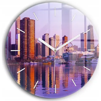 Hodiny Nástěnné skleněné hodiny se stylovým potiskem Pohled na mrakodrapy USA průměr 60 cm