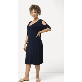 Dámské šaty Ulla Popken, Plus size Žerzejové plážové šaty, výstřih do V, ozdobné stuhy, krátké rukávy pro plnoštíhlé nadměrná velikost, 827247130-1129, modrý, 46/48, Nadměrné velikosti, Plus size oblečení, Oblečení pro boubelky, Oblečení pro baculky, Oblečení pro pln