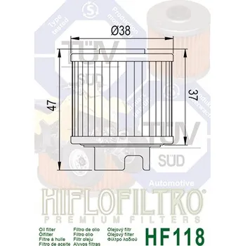 Auto-moto Olejový filtr HIFLOFILTRO HF118 HF118