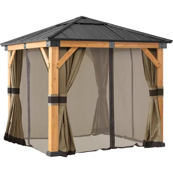 Zahradní stan Sunjoy sada cedrového altánu / pavilonu RAPI se závěsy a moskytiérou - 273 cm x 273 cm, antracitová barva | A102007021