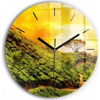Hodiny Skleněné foto hodiny na zeď Čajový kopec černé ručičky kulatý průměr 60 cm