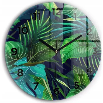 Hodiny Čtvercové Skleněné Hodiny Minimalistické Nástěnné Exotické listy fi60 cm
