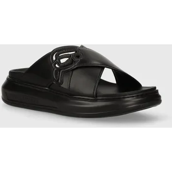 Dámské pantofle Kožené pantofle Karl Lagerfeld KAPRI NFT dámské, černá barva, na platformě, KL62504 KL62504.000 99X, EUR 36