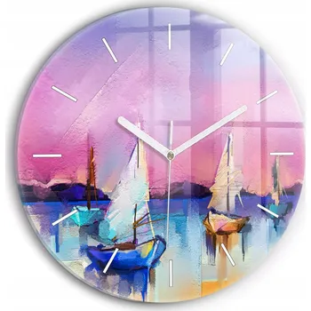 Hodiny Moderní skleněné foto hodiny na zeď tichý mechanismus Mořská krajina průměr 30 cm