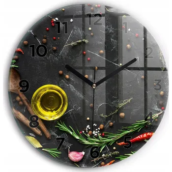 Hodiny Moderní skleněné nástěnné hodiny Koření na lince kulatý průměr 30 cm