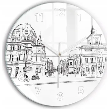 Hodiny Moderní skleněné hodiny s grafikou na zeď Ilustrace města Poznaň průměr 30 cm