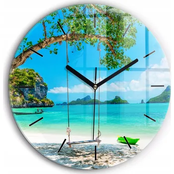 Hodiny Skleněné foto hodiny na zeď Slunečný ostrov Thajsko kulatý průměr 60 cm
