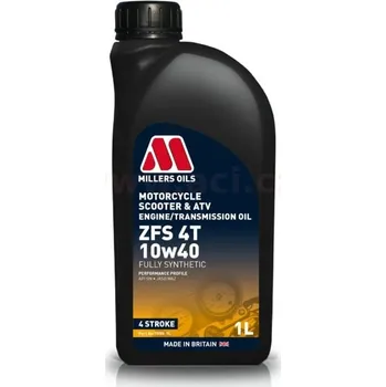 Motorový olej MILLERS OILS ZFS 10W40, plně syntetický olej pro 4T motory, vhodný pro aplikace s mokrou spojkou 1 l 79881