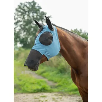 Koňská maska proti hmyzu HKM Maska proti mouchám -Elastic- s ochranou nozder, kouřově modrá, L
