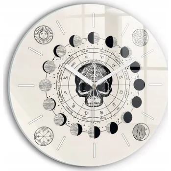 Hodiny Moderní skleněné nástěnné hodiny s potiskem Fáze měsíce kulatý průměr 30 cm