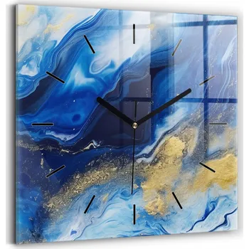 Hodiny Minimalistické skleněné nástěnné hodiny s modrým mramorovým vzorem 30x30 cm