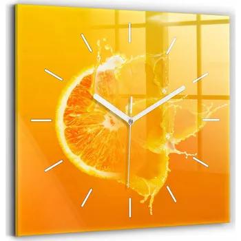 Hodiny Čtvercové Skleněné Hodiny Nástěnné do Moderního Interiéru Pomeranč 30x30 cm