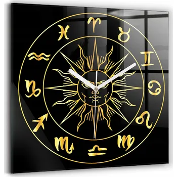 Hodiny Čtvercové Skleněné Nástěnné Hodiny do Obýváku s Grafikou Znamení Zvěrokruhu 30x30 cm