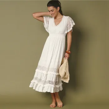 Dámské šaty Blancheporte Dlouhé kreponové šaty se žabičkovaným pasem a vyšívaným tylem režná M