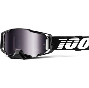 Motocyklové brýle brýle ARMEGA Black, 100% (stříbrné chrom plexi s čepy pro slídy) 50710-001-02