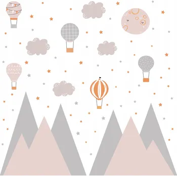 Obraz SADA NÁLEPEK PRO DĚTI NA ZEĎ RŮŽOVÉ HORY HVĚZDY OBLÁČKY