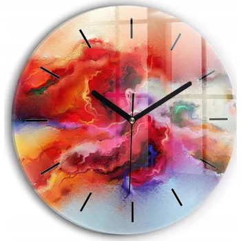 Hodiny Moderní skleněné nástěnné hodiny s potiskem Rozlité barvy kulatý průměr 30 cm