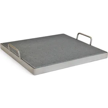 Příslušenství pro gril Grilovací lávový kámen 40x40x2cm v nerez rámu s odkapovým žlábkem s úchopy vzhůru (Grilovací lávový kámen 40x40x2cm (původ: Itálie) + nerez rám s úchopy vzhůru a odkapovým žlábkem)