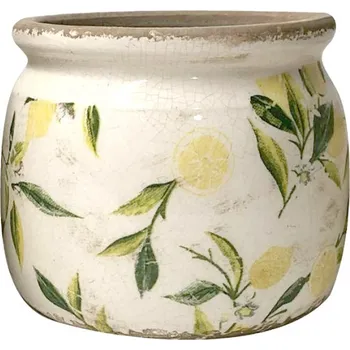 Obal na květináč Béžový keramický obal na květináč s citróny Rebekka M – 15x13 cm