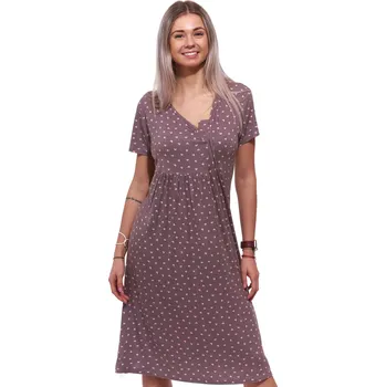 Dámská noční košile Jemná košilka hnědá se vzorem růžových srdíček pro ženy 1D1501 hnědá l