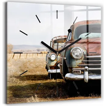 Hodiny Foto Hodiny Skleněné Nástěnné Do Moderních Interiérů Staré auta 30x30 cm