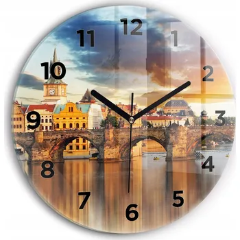 Hodiny Ozdobné nástěnné hodiny s krásnou grafikou Panorama nad řekou kulatý průměr 30 cm