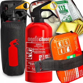 Hasicí přístroj HASICÍ PŘÍSTROJ 1KG + LÉKÁRNIČKA DIN13164 + SUCHÝ ZIP DO KUFRU + DRŽÁK NA LÉKÁRNIČKU A HASICÍ PŘÍSTROJ