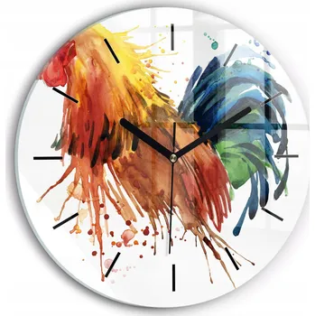 Hodiny Nástěnné hodiny kulatý dekorativní klasické kuchyňské Barevný kohout průměr 30 cm