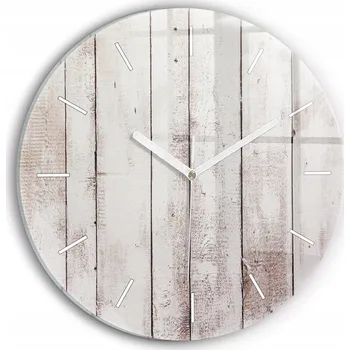 Hodiny Čtvercové Skleněné Foto Hodiny na Zeď do Obýváku Světlé dřevěné desky průměr 30 cm