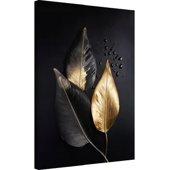 Obraz Obraz na plátně, Zlaté Listy na černém pozadí 60x90