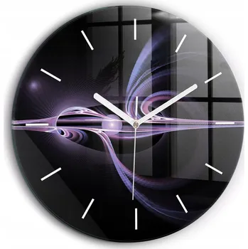 Hodiny Skleněné nástěnné hodiny do moderního interiéru Fialová abstrakce průměr 60 cm