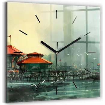 Hodiny Foto Skleněné Hodiny Nástěnné Do Moderních Interiérů Rybářská vesnice 30x30 cm